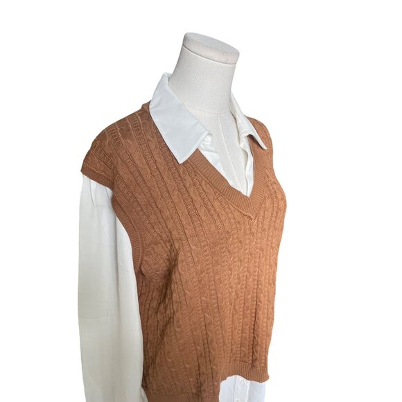 Adrianna Papell Layered Shirt Sweater Vest Size XL Preppy Indie Twee Academia - Picture 2 of 7